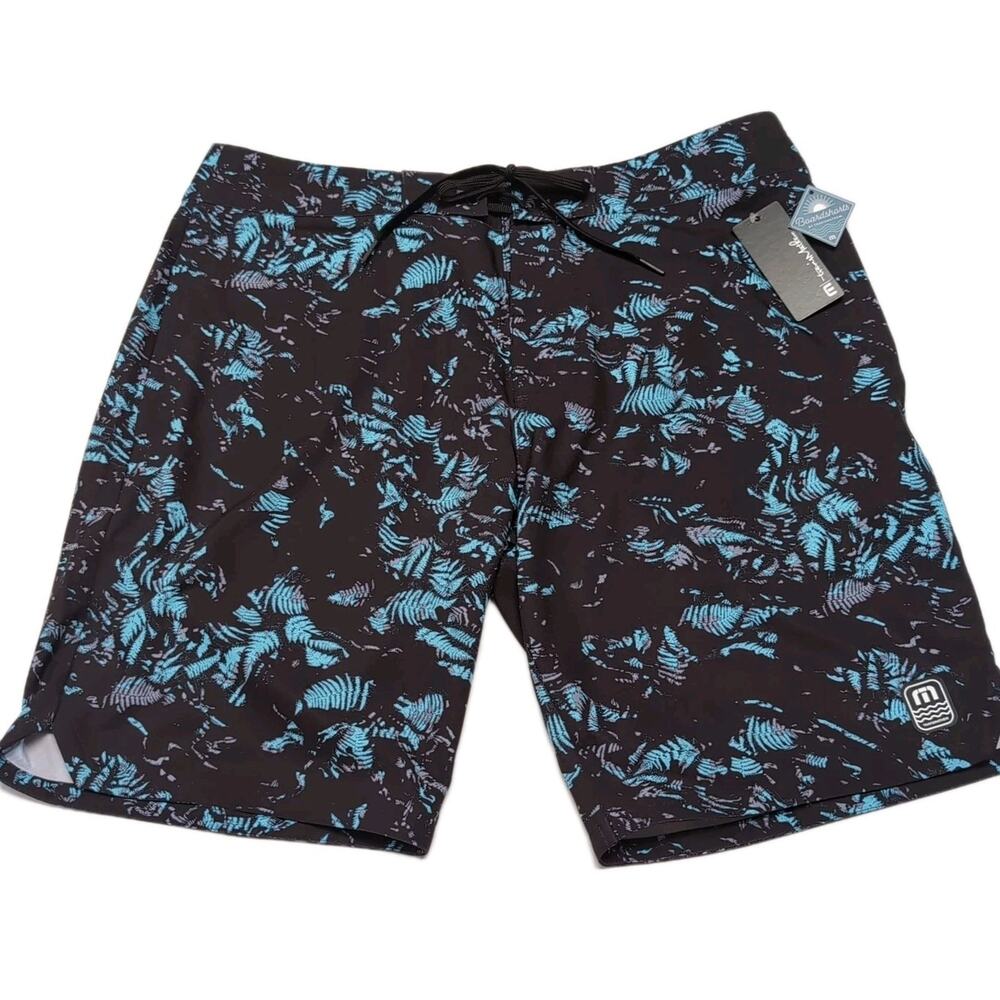 Travis Mathew‎ Inaminit Board Shorts Mens Size 34 Black Blue Print 9" NEW NWT